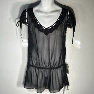 Worthington SZ XL Black Sheer Peplum Tunic Top Boho Dark Romance Goth Whimsigoth